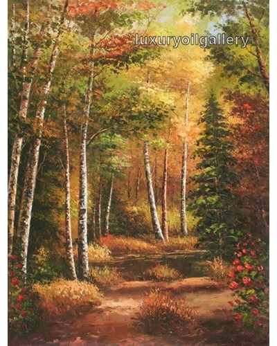 ציור שמן שביל עפר בתוך היער